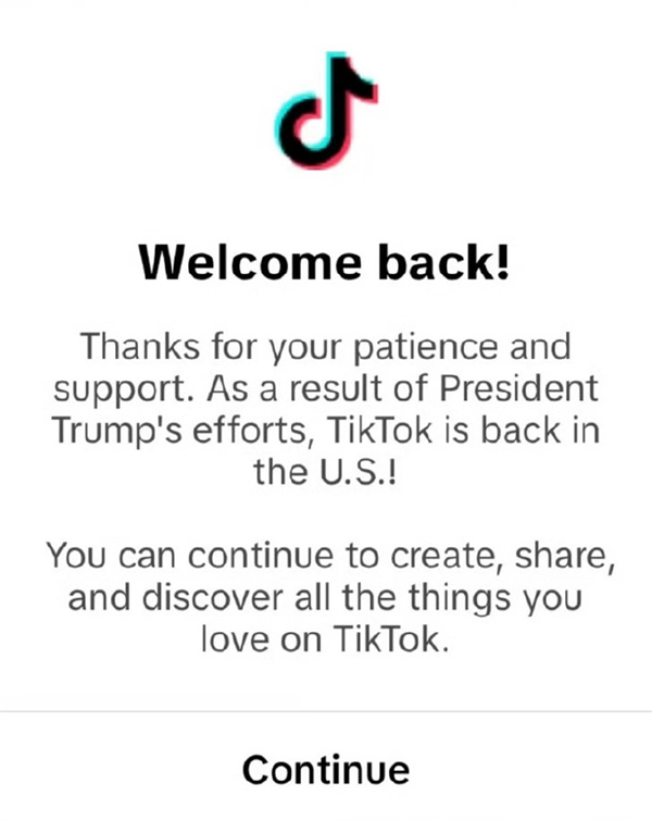 最新：TikTok在美国停止服务几小时后已恢复